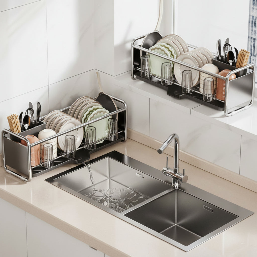 égouttoir couverts gris cadre chrome