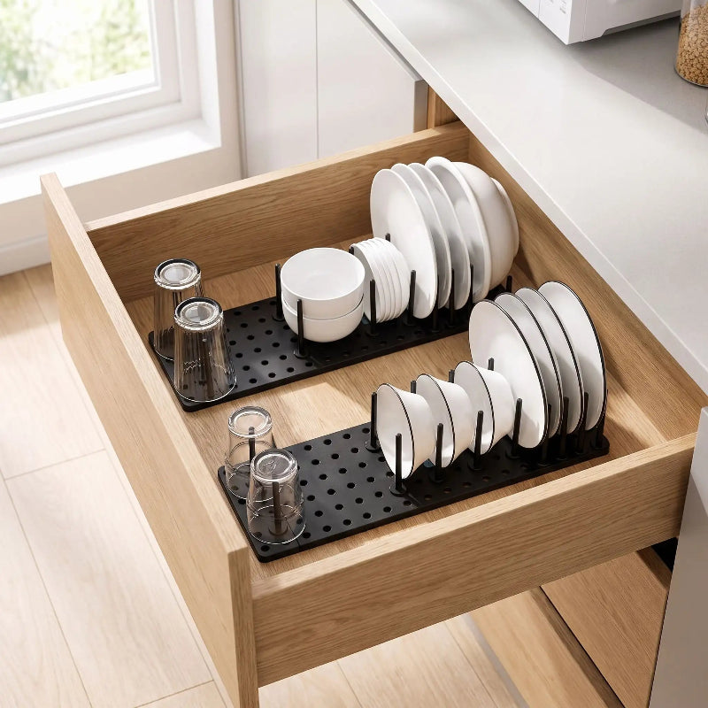 range assiette vue dessus tiroir assiettes debout
