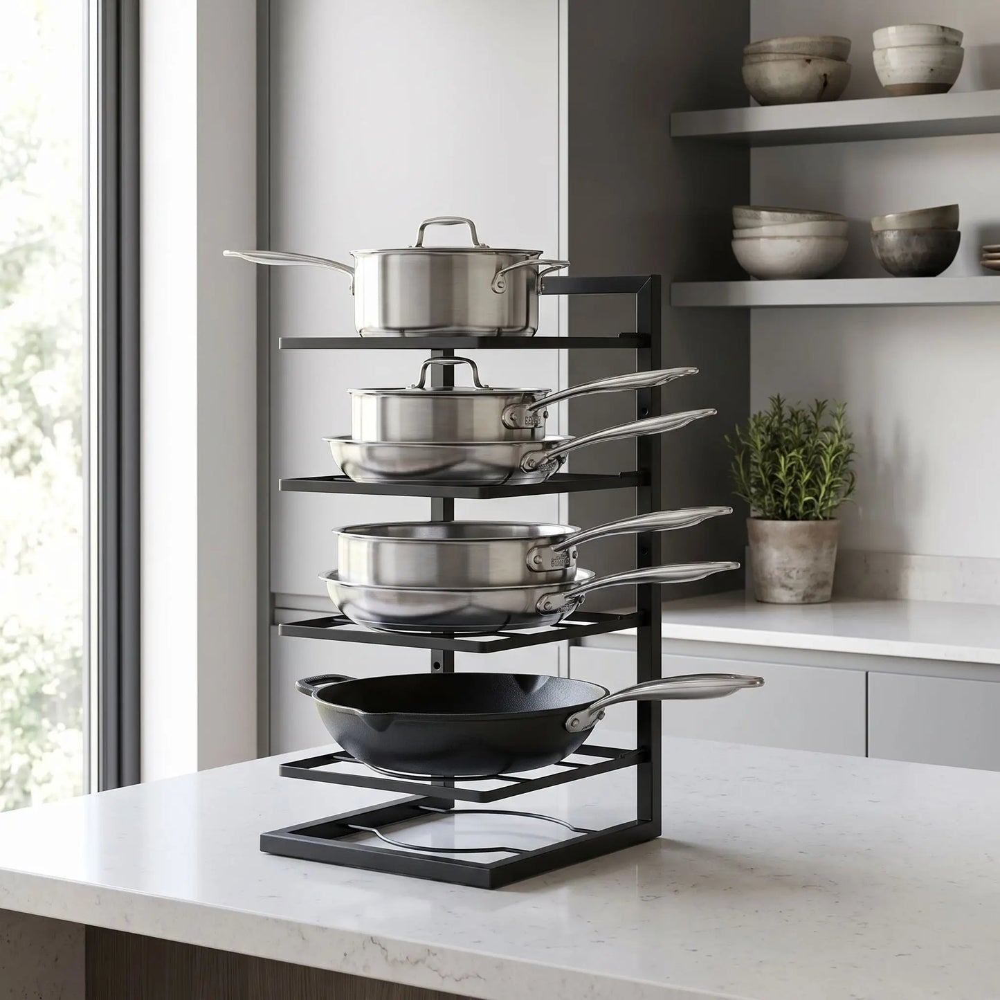 Organisateur de casserole vertical noir casseroles et poêles rangées à la verticale cuisine moderne