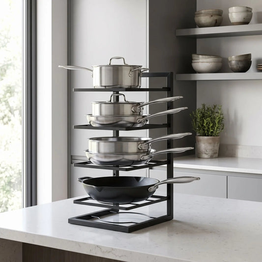 Organisateur de casserole vertical noir casseroles et poêles rangées à la verticale cuisine moderne