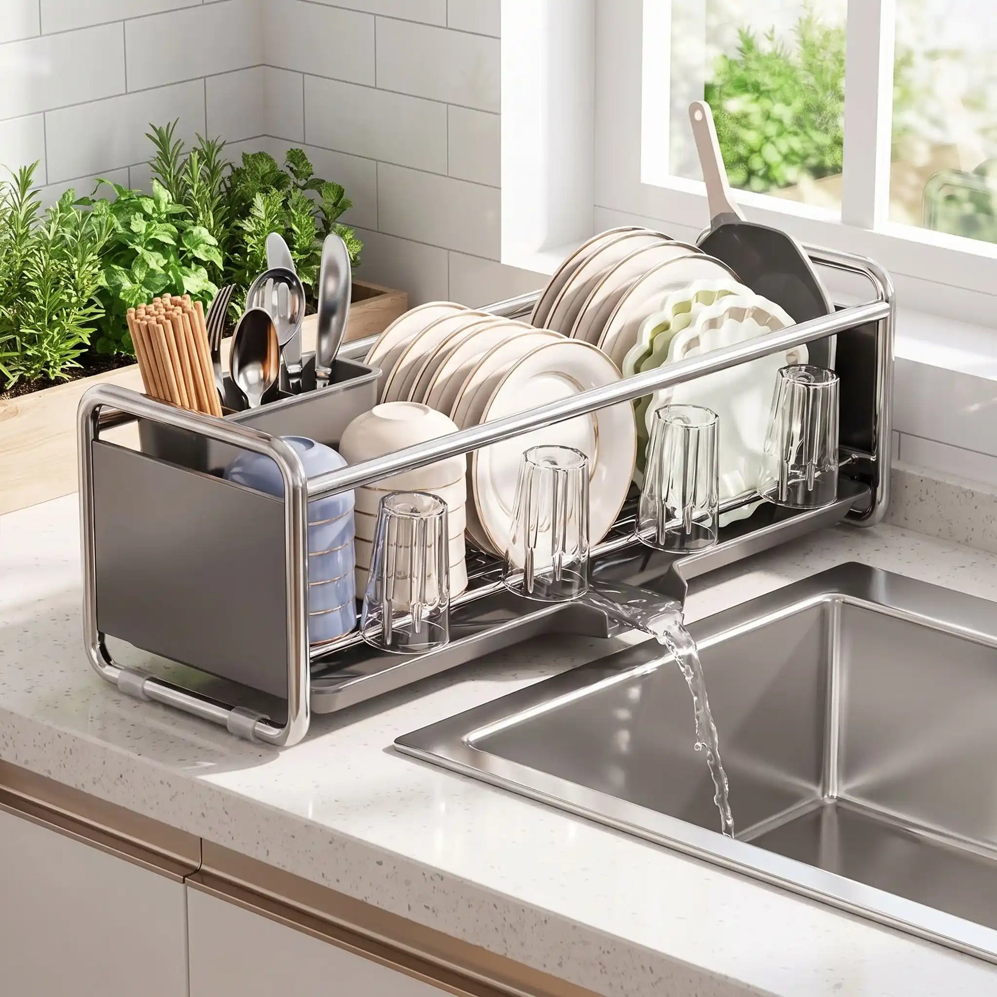 égouttoir couverts gris cadre chrome