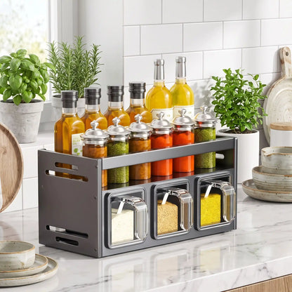 étagère à épices murale 3 boîtes gris anthracite, 26,3 cm