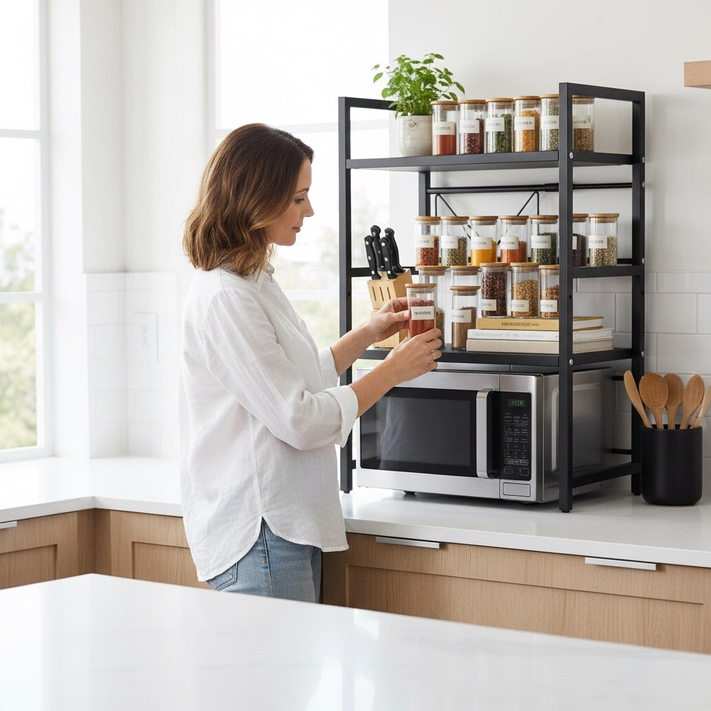 étagère four micro-ondes 3 niveaux cuisine rangement