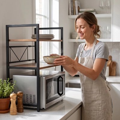 étagère four micro-ondes sur un plan de travail