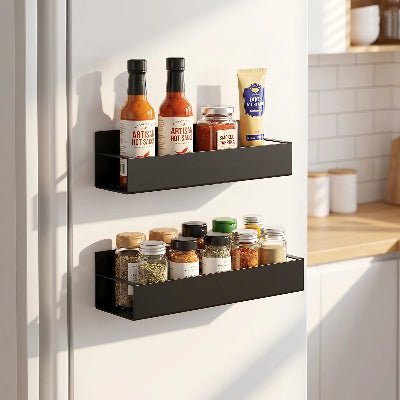 Étagère murale cuisine organisée rangement frigo condiments accessibles