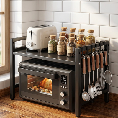 étagère pour micro-onde noire robuste grille-pain épices plan de travail cuisine organisé capacité rangement