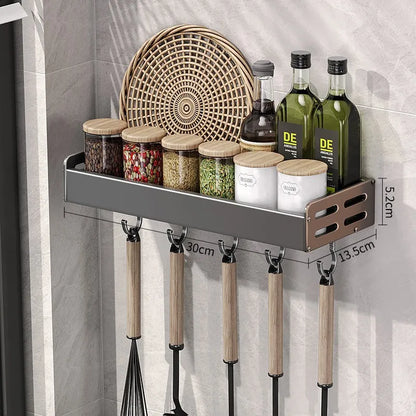 étagère murale cuisine 30cm crochets ustensiles épices bocaux rangement
