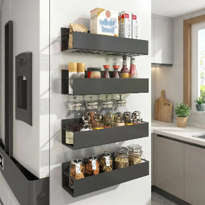 Étagère murale magnétique fixée sur porte réfrigérateur cuisine