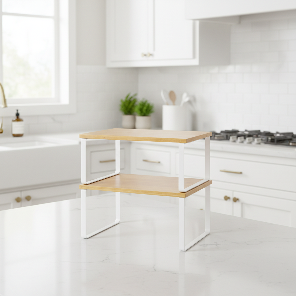 Étagere pour cuisine lot de deux rehausseurs bambou