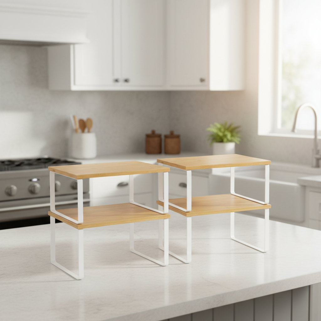 Étagere pour cuisine lot de quatre rehausseurs bambou