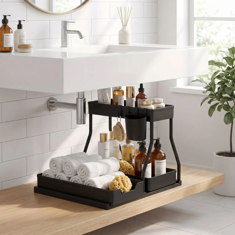 organisateur sous évier salle de bain serviettes cosmétiques