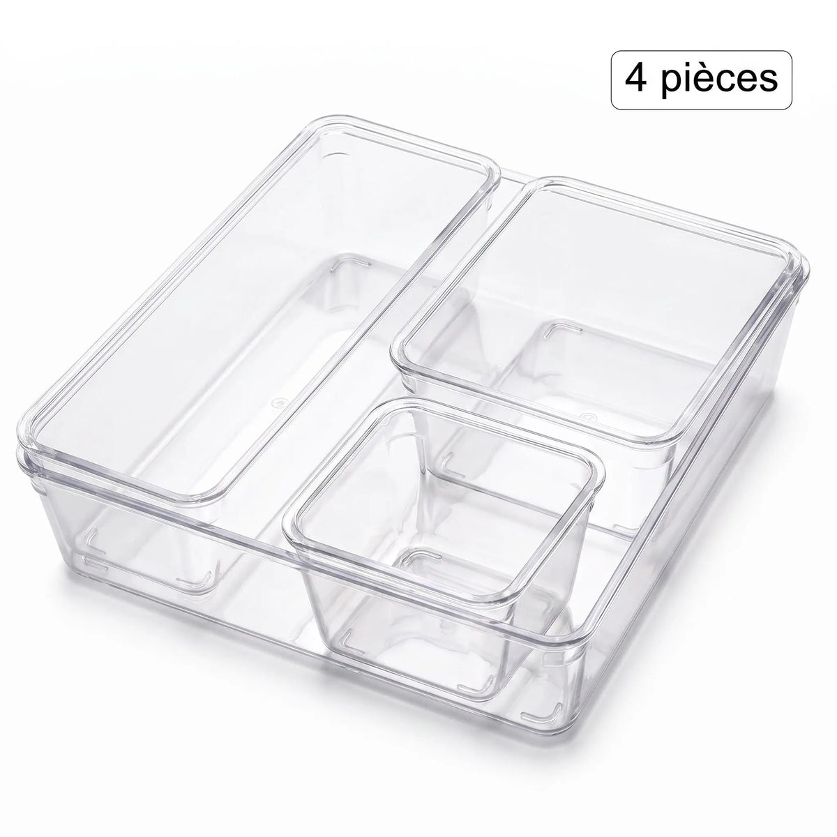 organisateur tiroir cuisine lot 4 pièces bacs transparents grand long moyen petit