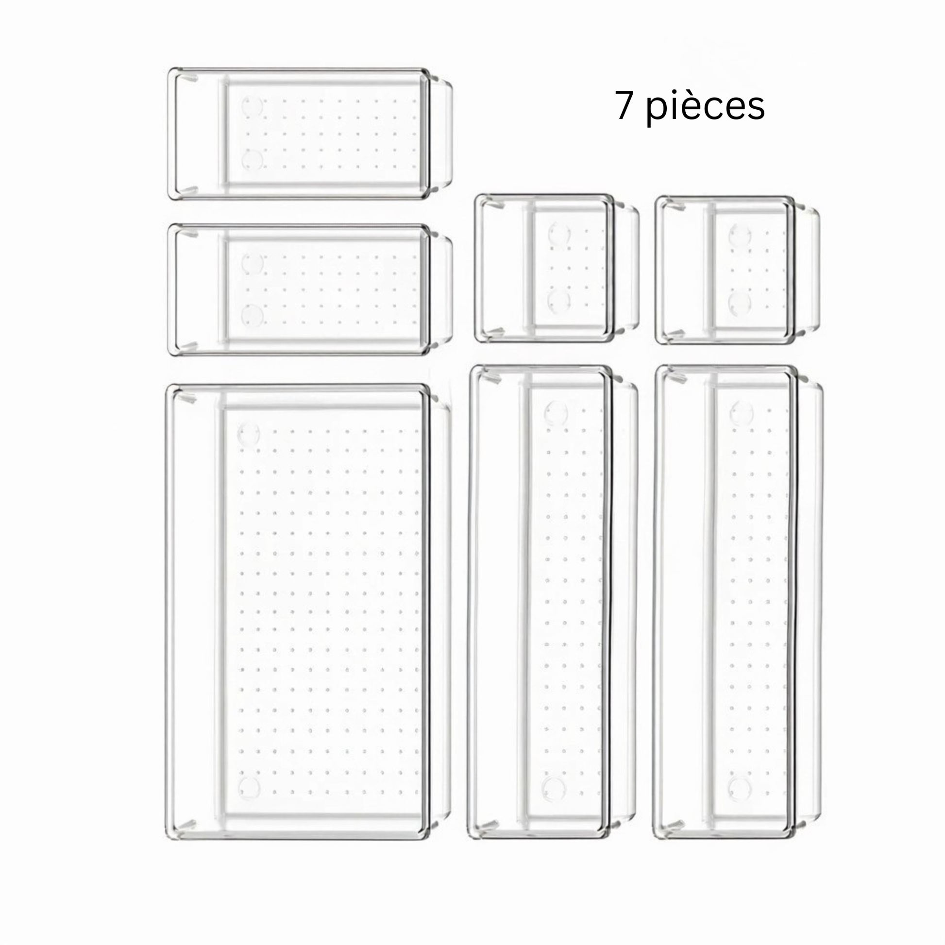 organisateur tiroir cuisine lot 7 pièces bacs transparents toutes tailles composition