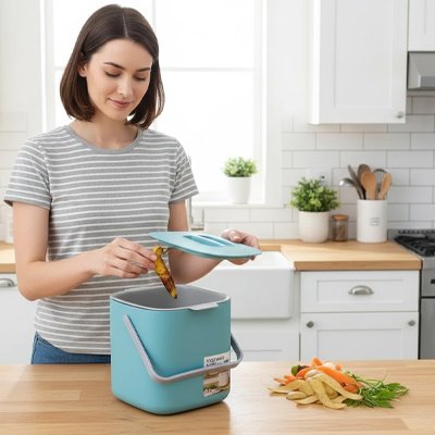 Poubelle cuisine bleu design pratique rangement