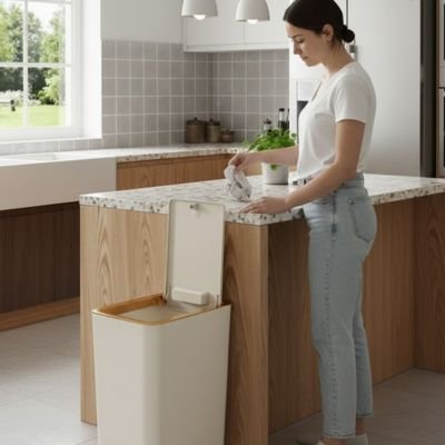 Poubelle de cuisine | Design Blanc & Beige Purebin™