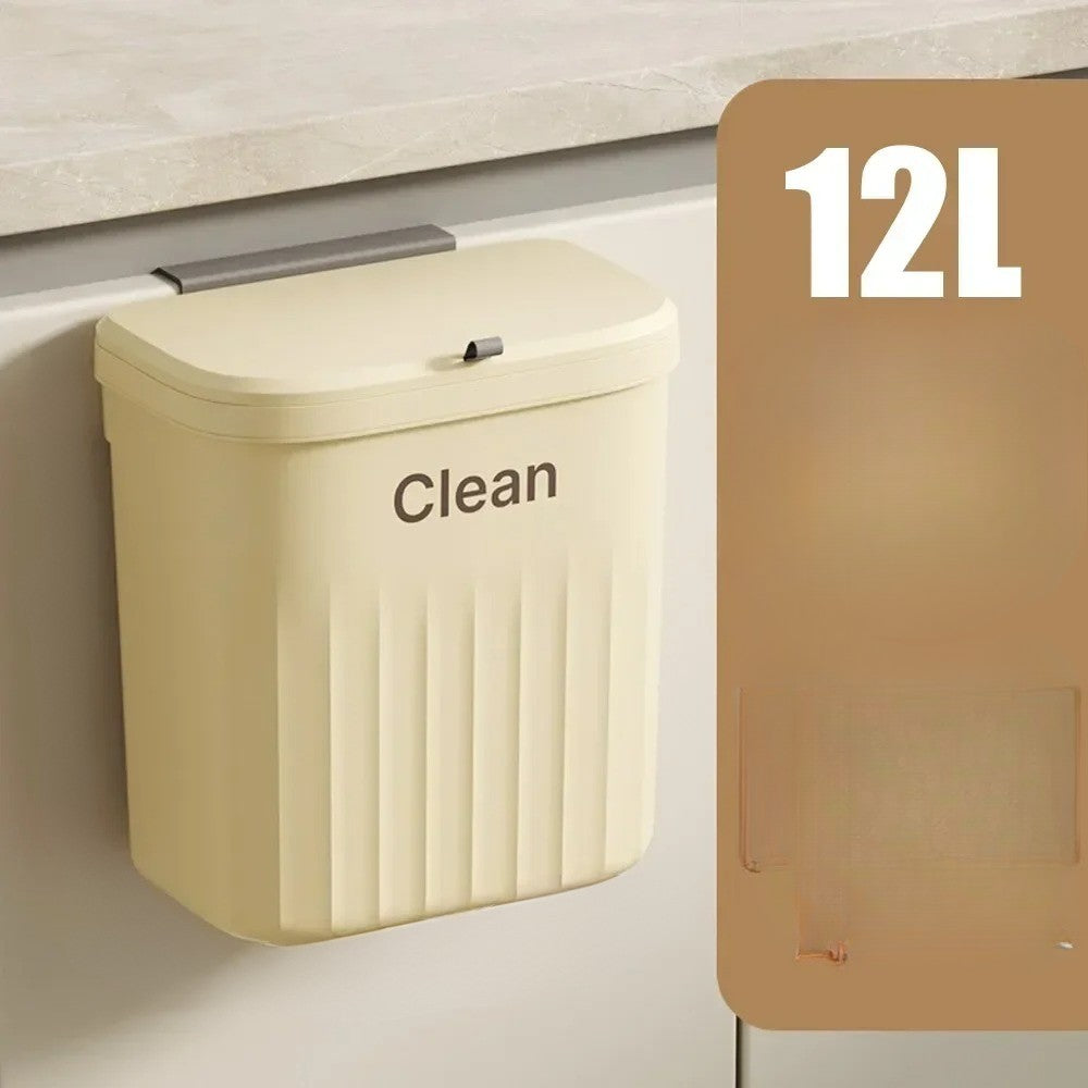 poubelle murale beige 12L avec couvercle