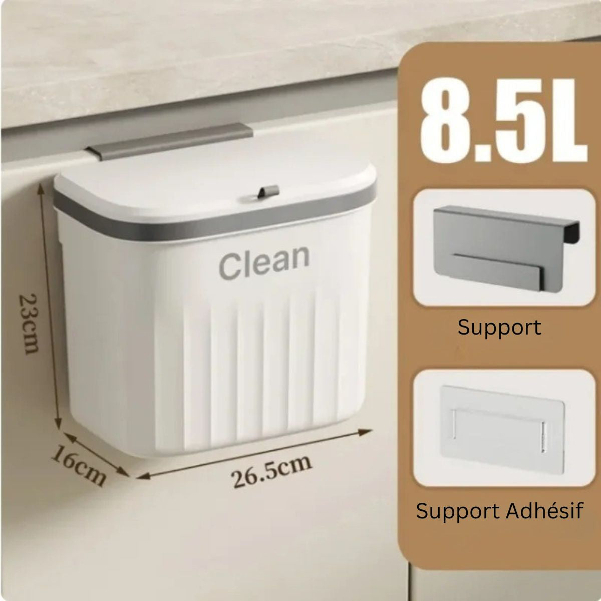 poubelle murale 8.5l blanc