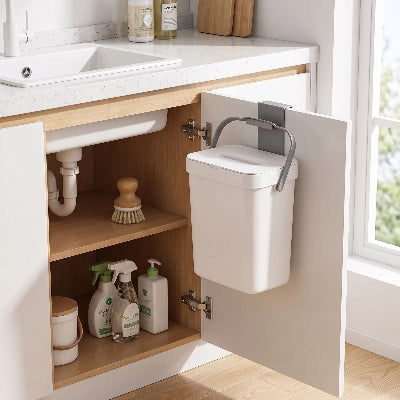Poubelle sous évier blanc 5L silencieuse cuisine