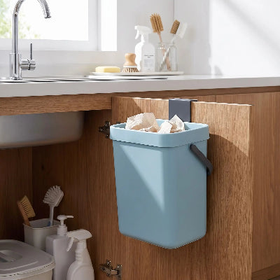 Poubelle sous évier bleu 5L silencieuse cuisine