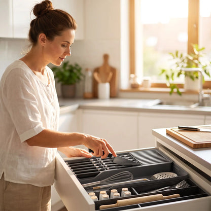 range couteaux tiroir main attrape couteau cuisine gris
