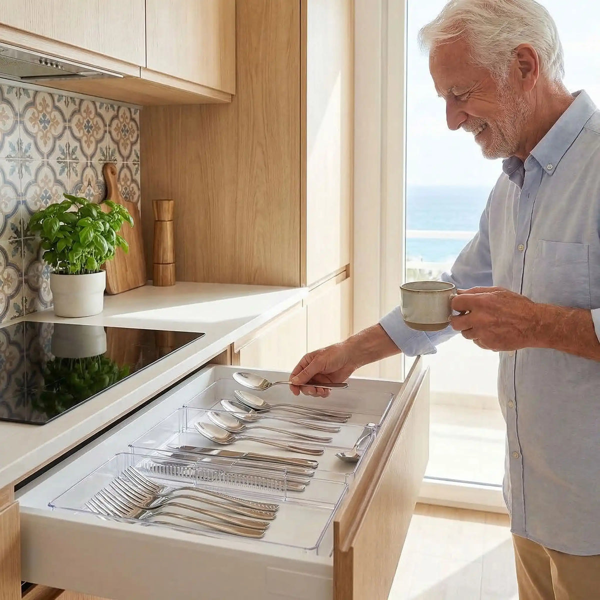 Séparateur de tiroir installé dans un tiroir de cuisine