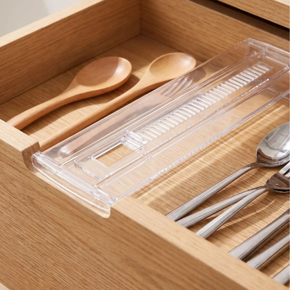 Séparateur de tiroir mécanisme loquet couverts bois