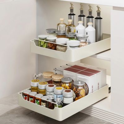 Tiroir coulissant cuisine blanc 35 cm extraction totale Slidova
